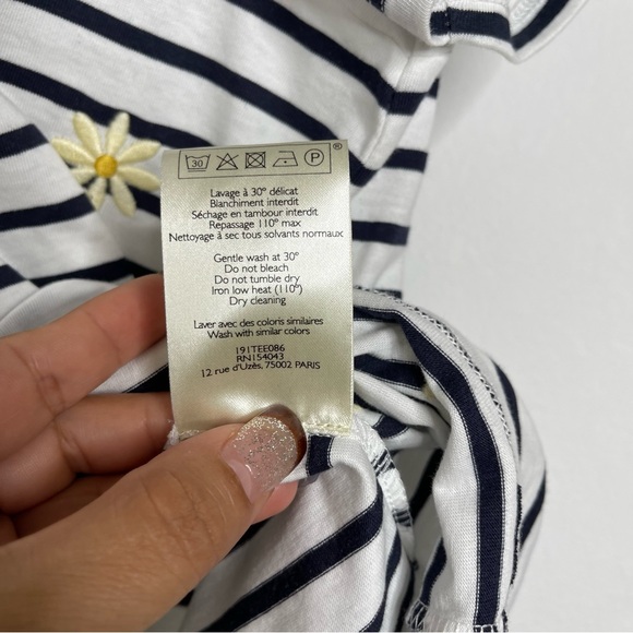 Sézane Evan Striped Daisy Embroidered T-Shirt 100% Cotton Luxury Designer Sz S - Picture 10 of 14